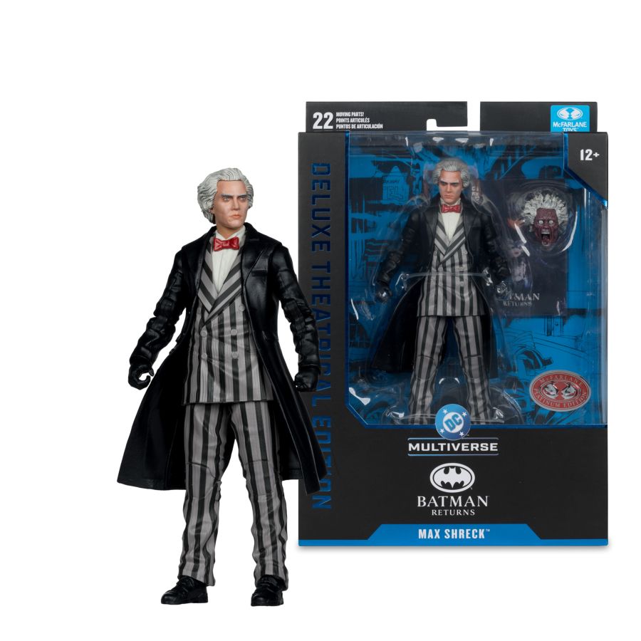 Action figure of Max Shreck from Batman Returns with packaging on a white background