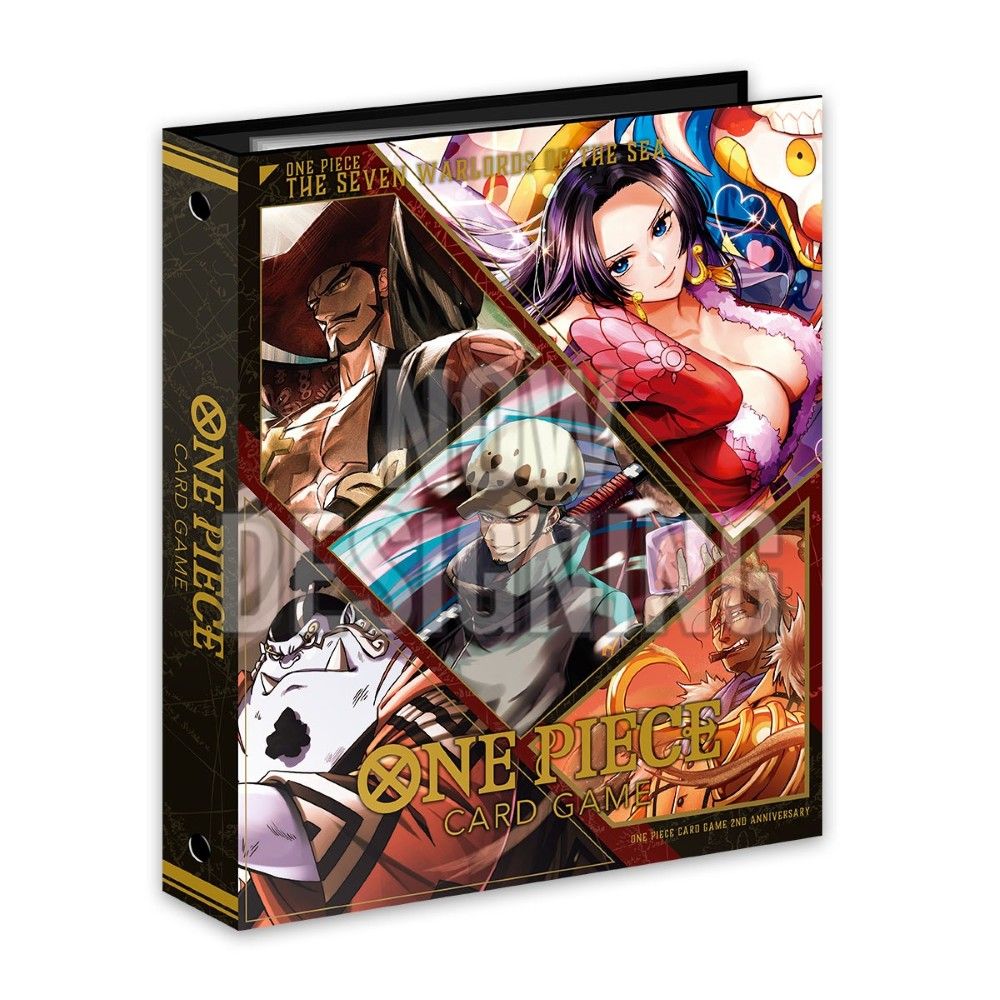 One Piece card game binder with character illustrations on a white background
