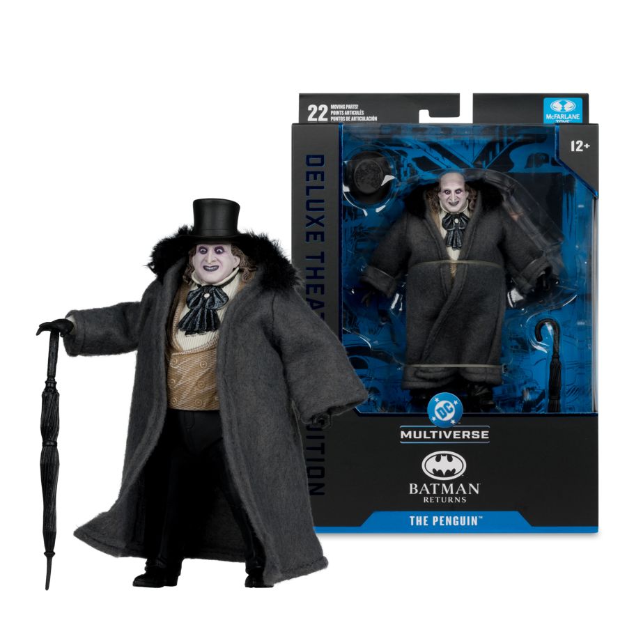 Action figure of The Penguin from Batman Returns with packaging in the background
