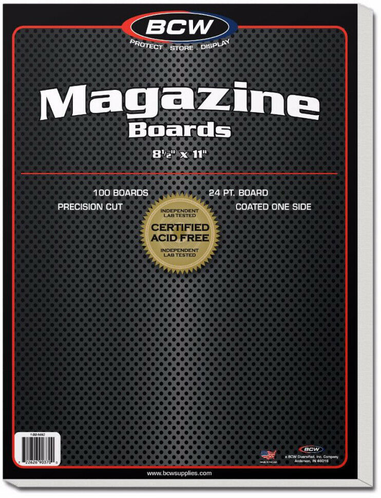 BCW Magazine Backing Boards (8" 1/2 x 11) 100 Board Pack - NEW+SEALED