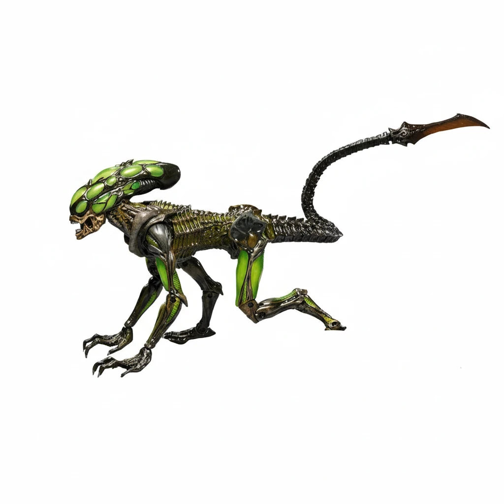 Green alien-like creature figure on a white background