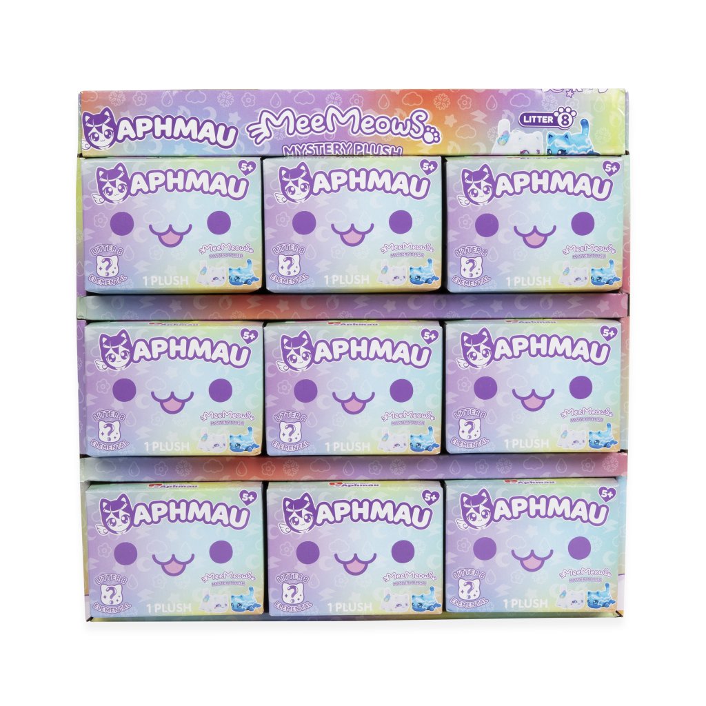 Multiple boxes of Aphmau Mee Meows on a white background