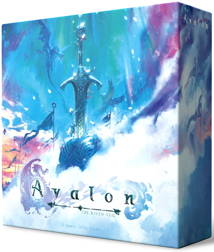 Avalon board game box with fantasy design and sword illustration