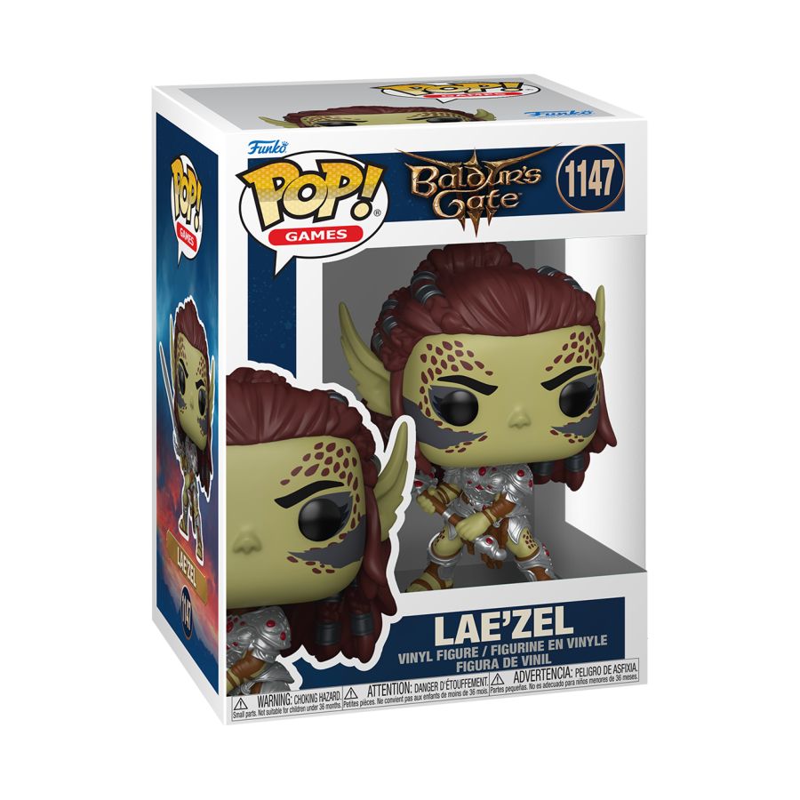 Funko Pop! vinyl figure packaging for Lae'zel from Baldur's Gate. Baldur's Gate 3 - Lae'zel (with Sword) Pop! Vinyl