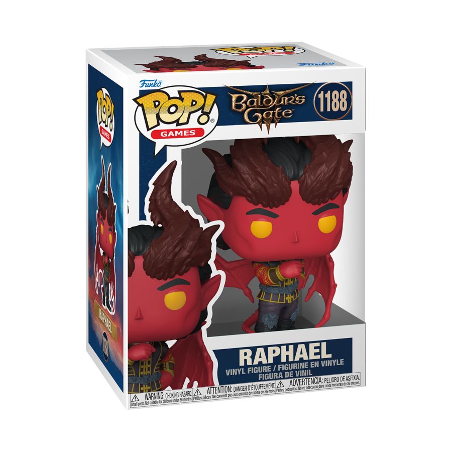 Raphael the Demon, with red horns and wings figure. Baldur's Gate 3 - Raphael Pop! Vinyl