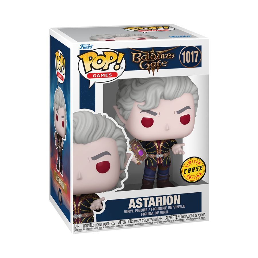 Baldurs Gate Figure, holding purple spell book, with red eyes and grey hair. Baldur’s Gate 3 – Astarion (Chase) Pop! Vinyl
