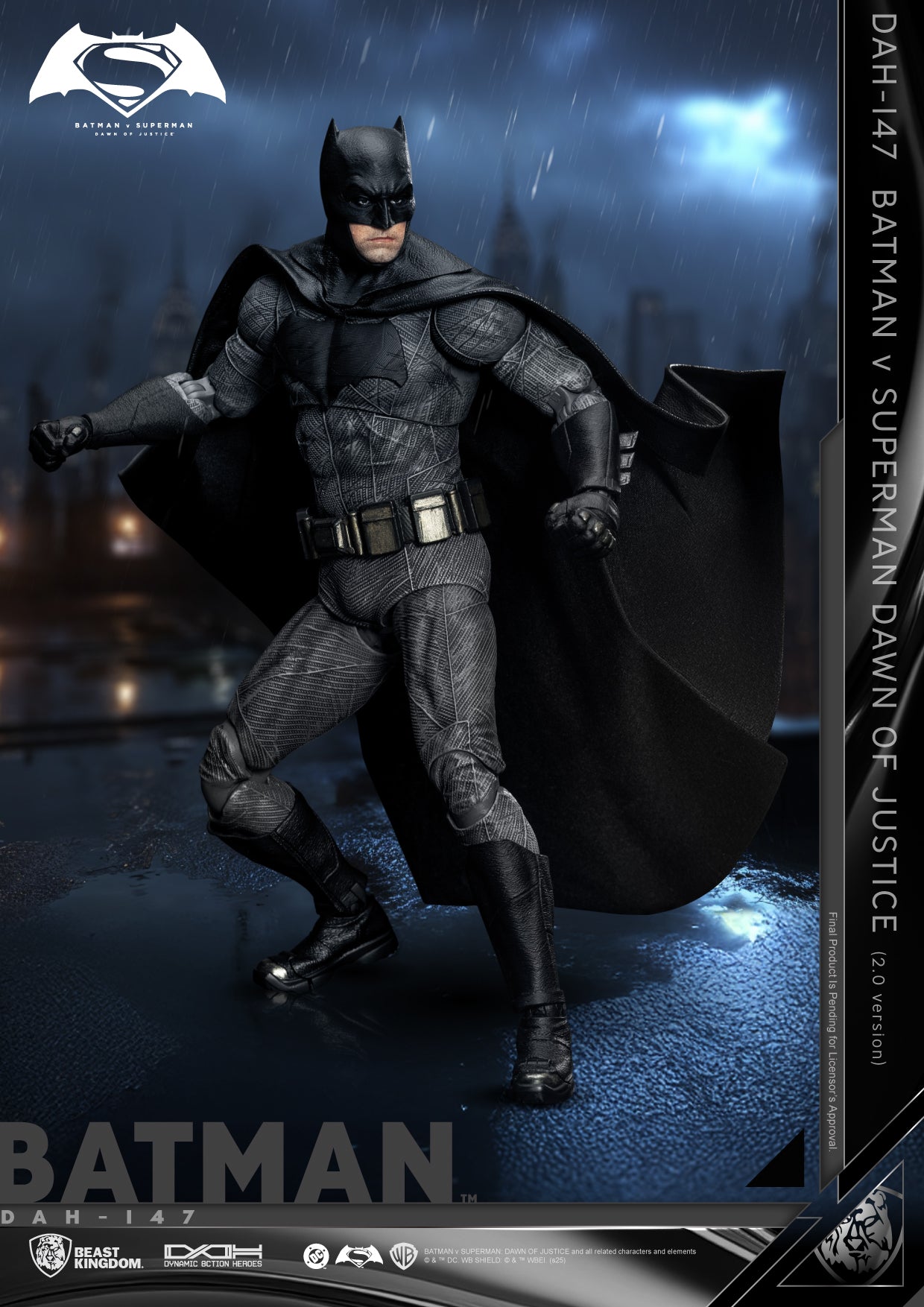 Batman action figure from 'Superman: Dawn of Justice' with a dark background