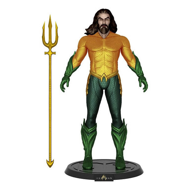 Aquaman figure with a gold trident on a white background