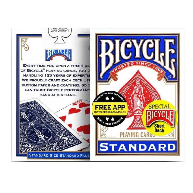 A blue and white packet of bicycle playing cards, featuring the front and back of the box. 