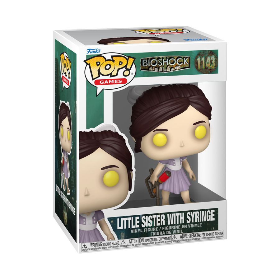 Bioshock Pop! Vinyl figure, with lilac ballet style dress and syringe in hand. Bioshock - Little Sister with Syringe Pop! Vinyl