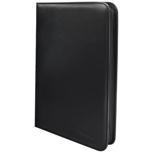 Black zippered portfolio on a white background