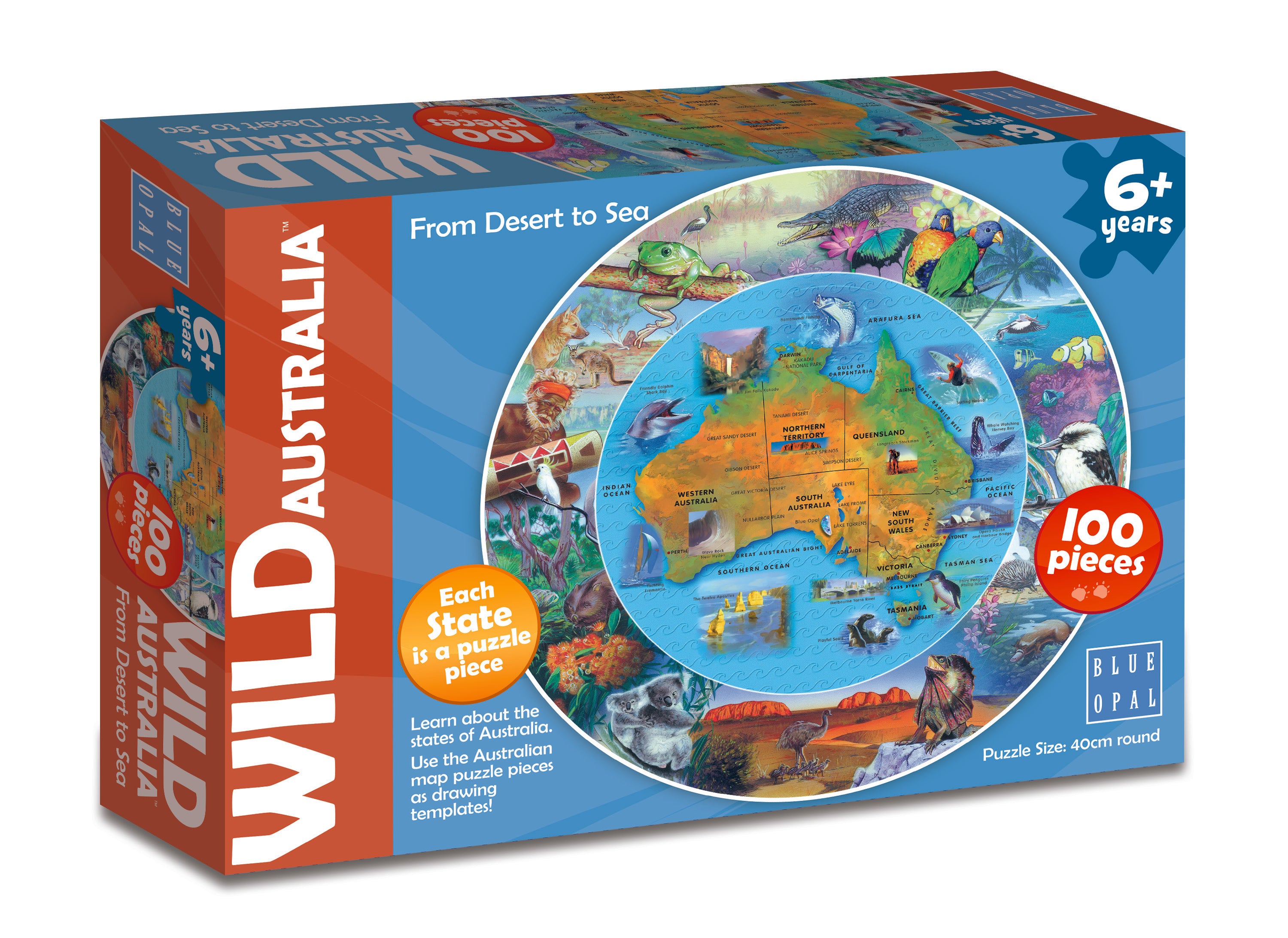 Image Shows, Puzzle box featuring Map of Australia and various Australian Animals. 