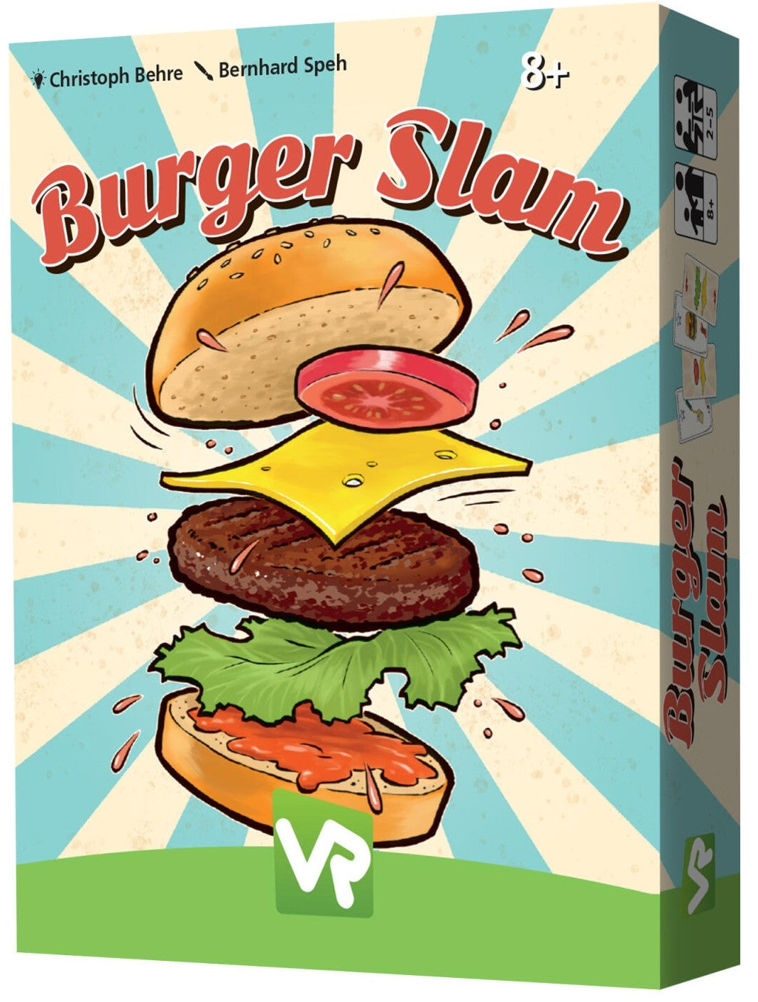 Box of 'Burger Slam' game with colorful design and burger illustration.