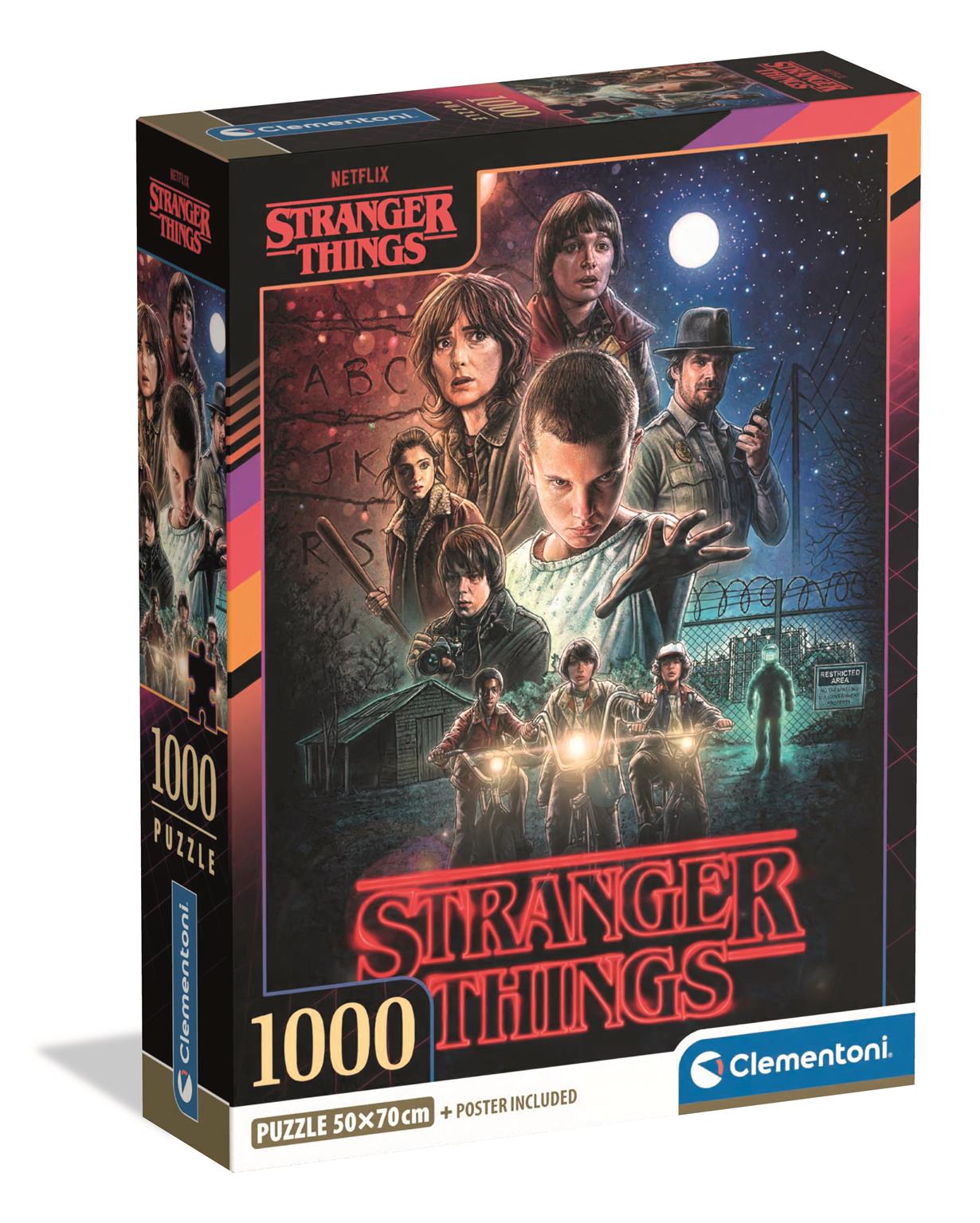 Image shows puzzle box cover, with main cast of stranger things season 1. Clementoni Puzzle Stranger Things S1 1,000 Pieces