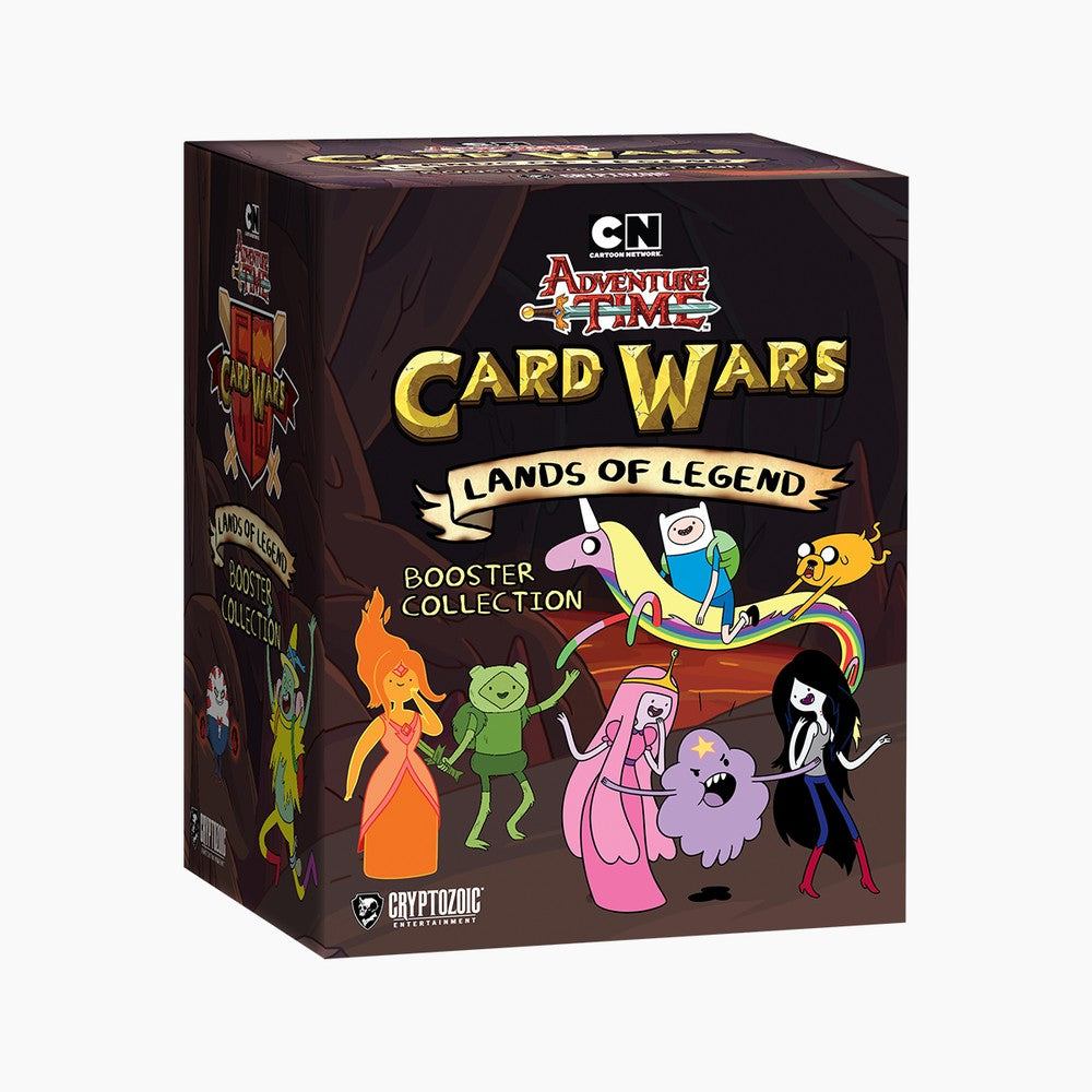 Card Wars: Lands of Legend booster collection packaging with cartoon characters on a white background