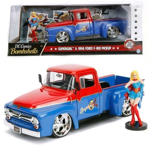 Model truck with Supergirl figure in front of packaging
