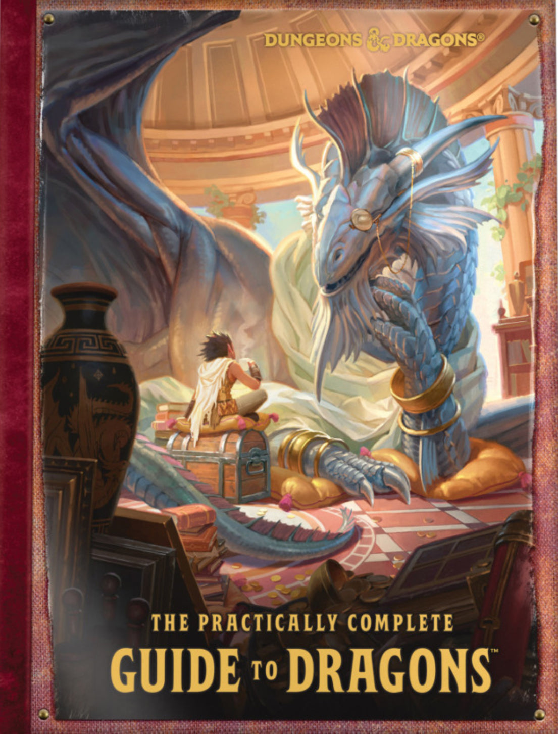 Book cover of 'The Practically Complete Guide to Dragons' with a dragon and treasure chest illustration.
