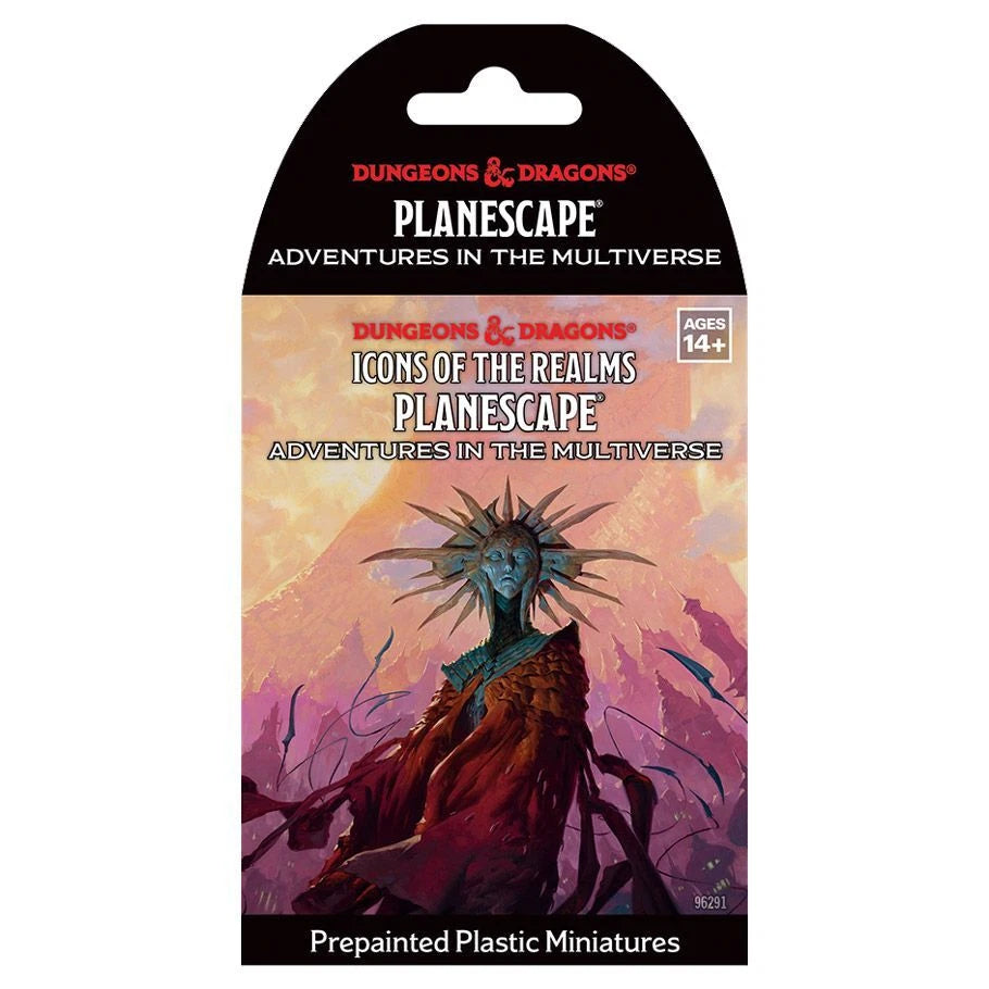 Dungeons & Dragons Planescape miniatures packaging with character illustration on a white background