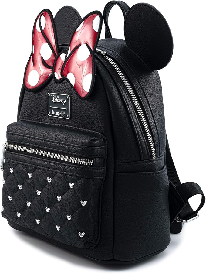 Black backpack with Minnie Mouse ears and bow on a white background. Disney - Minnie Bow Mini Backpack.