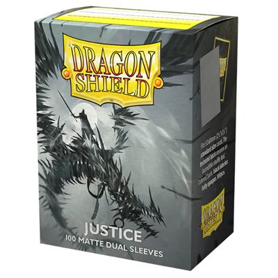 Dragon Shield Justice 100 Matte Dual Sleeves packaging on a white background
