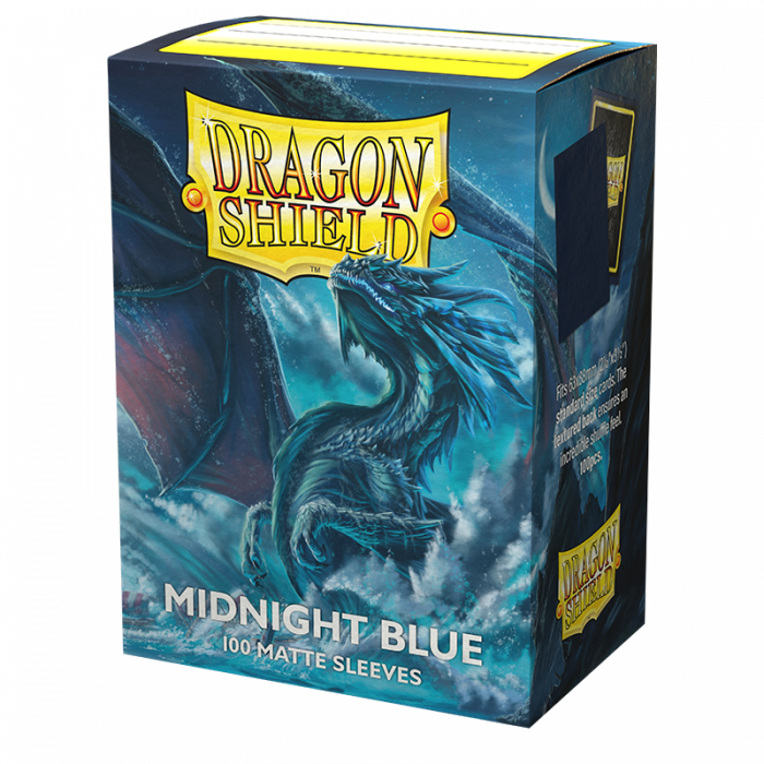 Dragon Shield Midnight Blue card sleeves packaging with a dragon illustration on a white background