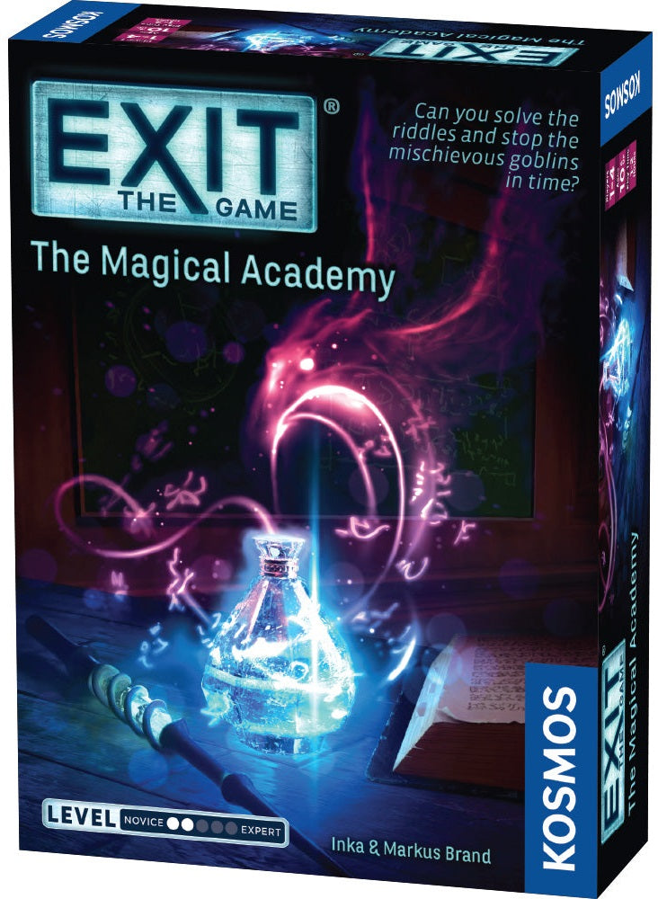 Image contains Exit the Game The Magical Academy cover. A glowing Wand and glowing potion bottle are featured on the front. Exit the Game - The Magical Academy