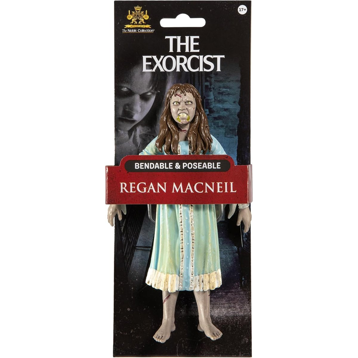 Packaged figure of Regan MacNeil from 'The Exorcist' with bendable and poseable feature. Exorcist - Regan Bendable Figure.
