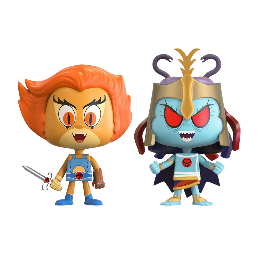 Two vinyl figures of Thundercats characters, Lion-O and Mumm-Ra, designed in a stylized form, exclusive to NYCC 2017.