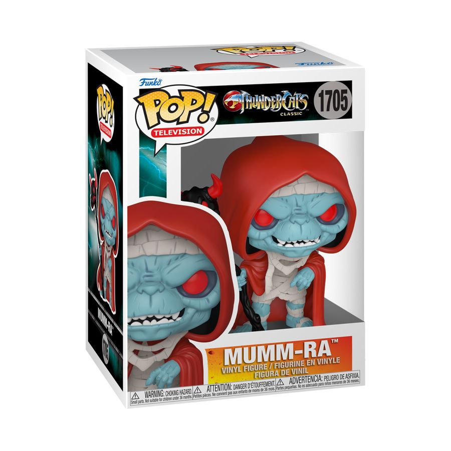 Funko Pop! Mumm-Ra figure packaging with branding and product details.