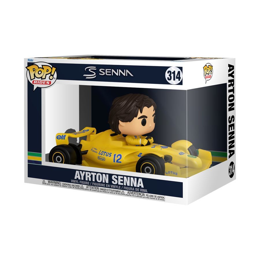 Funko Pop! Ayrton Senna figure packaging with car and branding