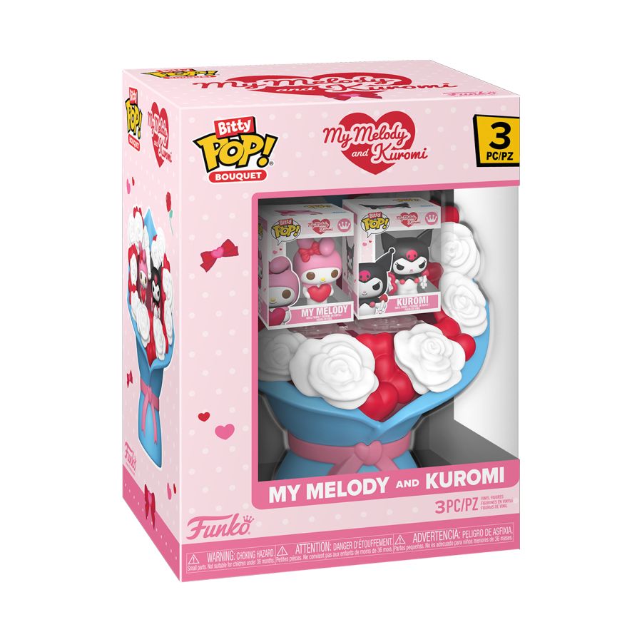 Funko Pop! box featuring My Melody and Kuromi with a pink and white design.