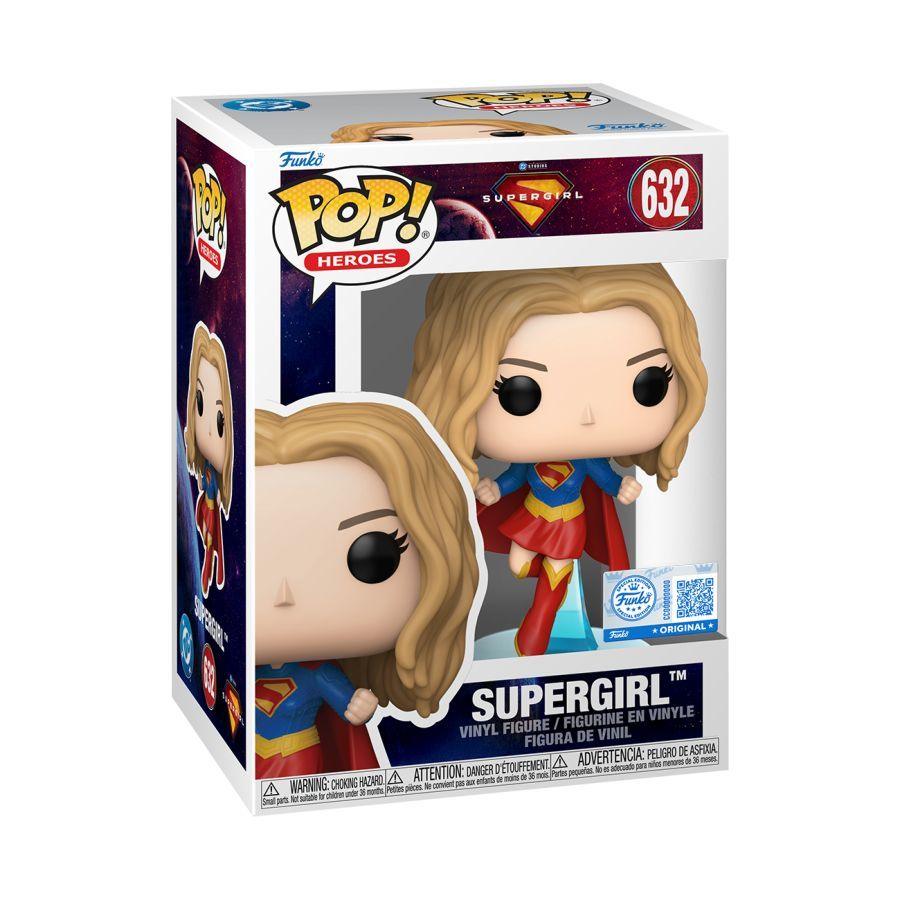 Funko Pop! vinyl figure packaging of Supergirl with Pop! logo and branding.