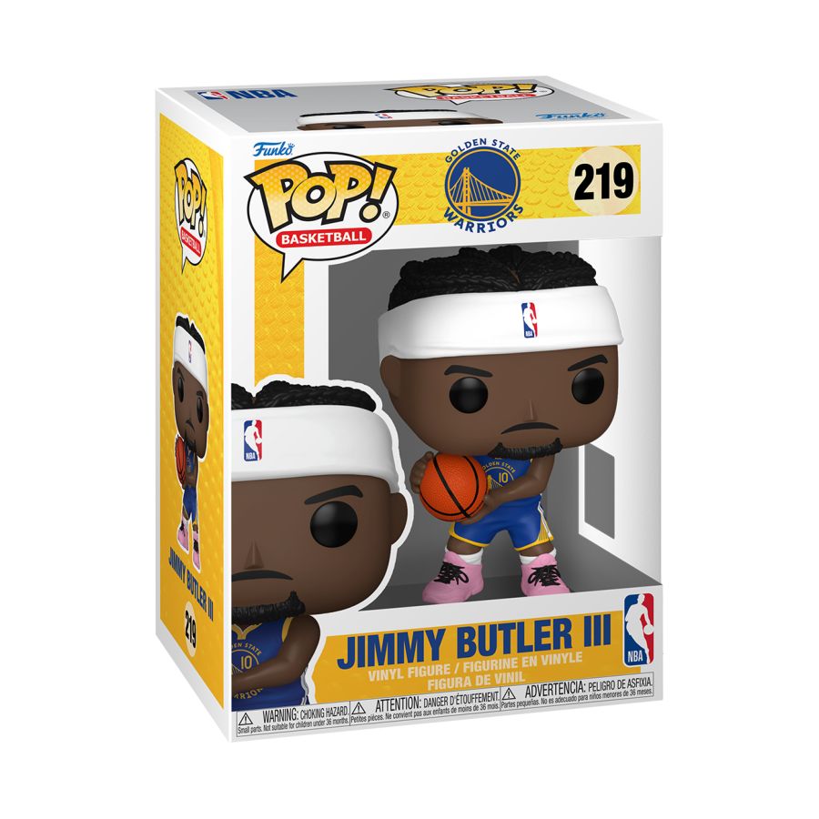Funko Pop! vinyl figure packaging featuring Jimmy Butler III with a basketball and headband, on a white background.