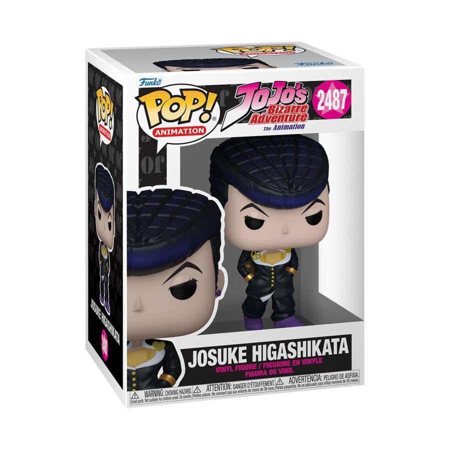 Funko Pop! Animation Josuke Higashikata vinyl figure in its original window box packaging, featuring the character with his signature spiky hair and black and gold outfit.