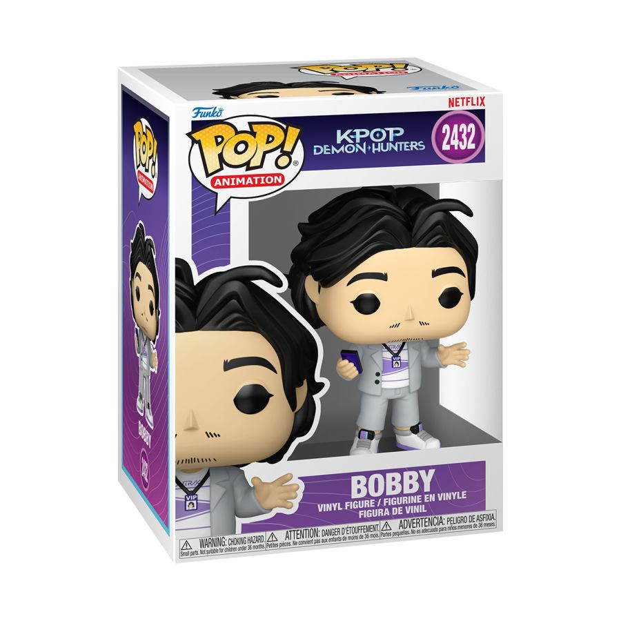 Funko Pop! vinyl figure packaging for Bobby from K/POP Demon Hunters on a white background