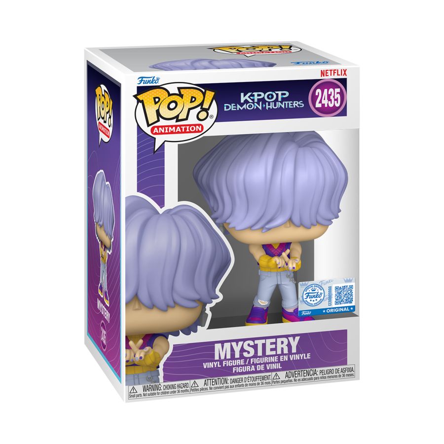 Funko Pop! vinyl figure packaging with purple hair character and visible branding.