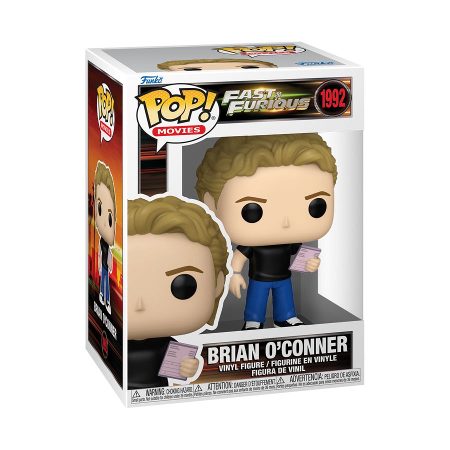 Brian O’Conner Pop! Vinyl, with book in hand and classic Black shirt + Jeans.