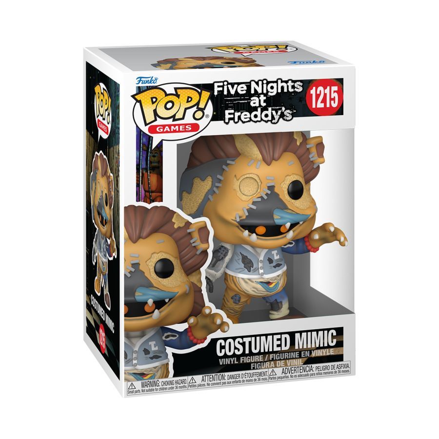Funko Pop! vinyl figure packaging for 'Five Nights at Freddy's' game, featuring a costumed mimic figure.