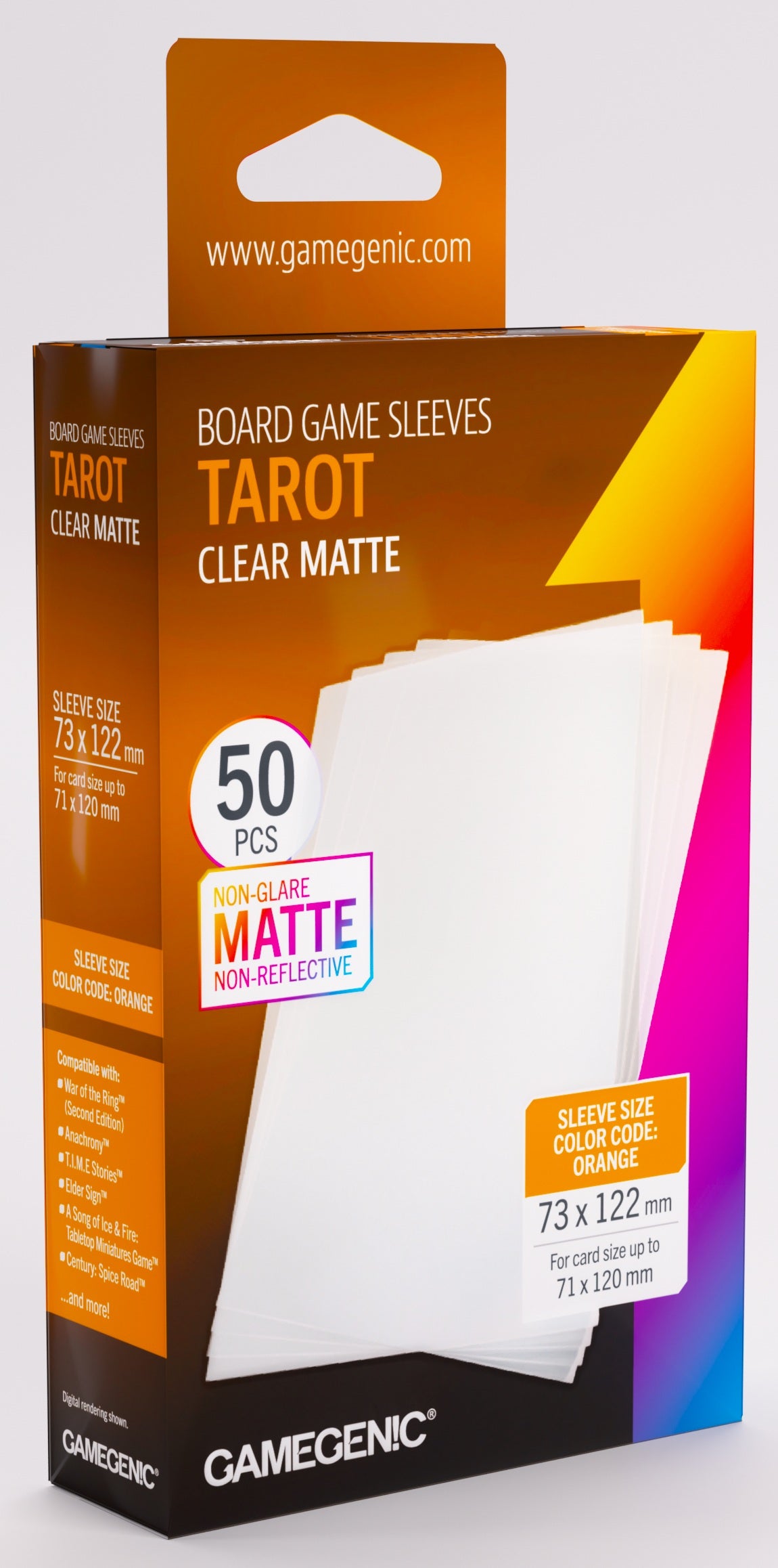 Orange gamegenic branded packaging with sleeves pictured on cover. 