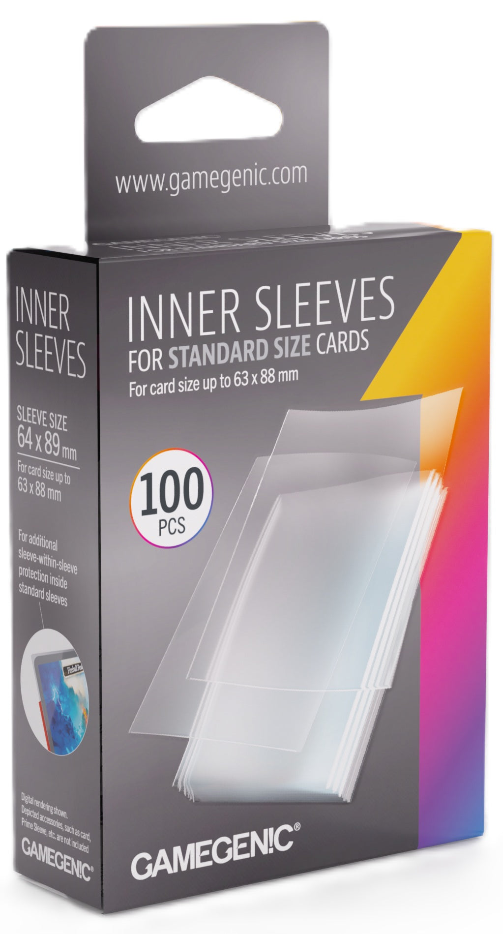 Grey/Silver Gamegenic branded packaging. Clear sleeves are shown on cover. 