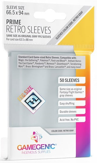 Clear Sleeves, by Gamegenic. Gamegenic Prime Retro Sleeves - Size Code RETRO GREY - (66.5mm x 94mm) (50 Sleeves Per Pack)