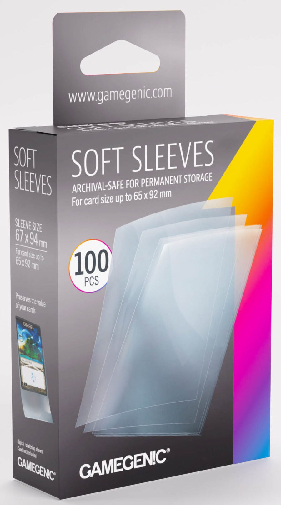 Silver/Grey Gamegenic branded packaging. Example of clear sleeves is shown on cover.