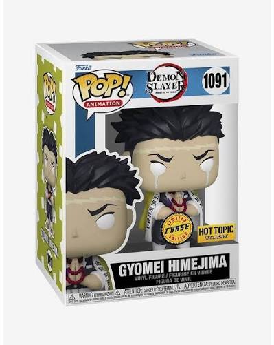 Funko branded packaging with clear window. Gyomei Himejima figure is inside box with green cape, red beads and tears. 