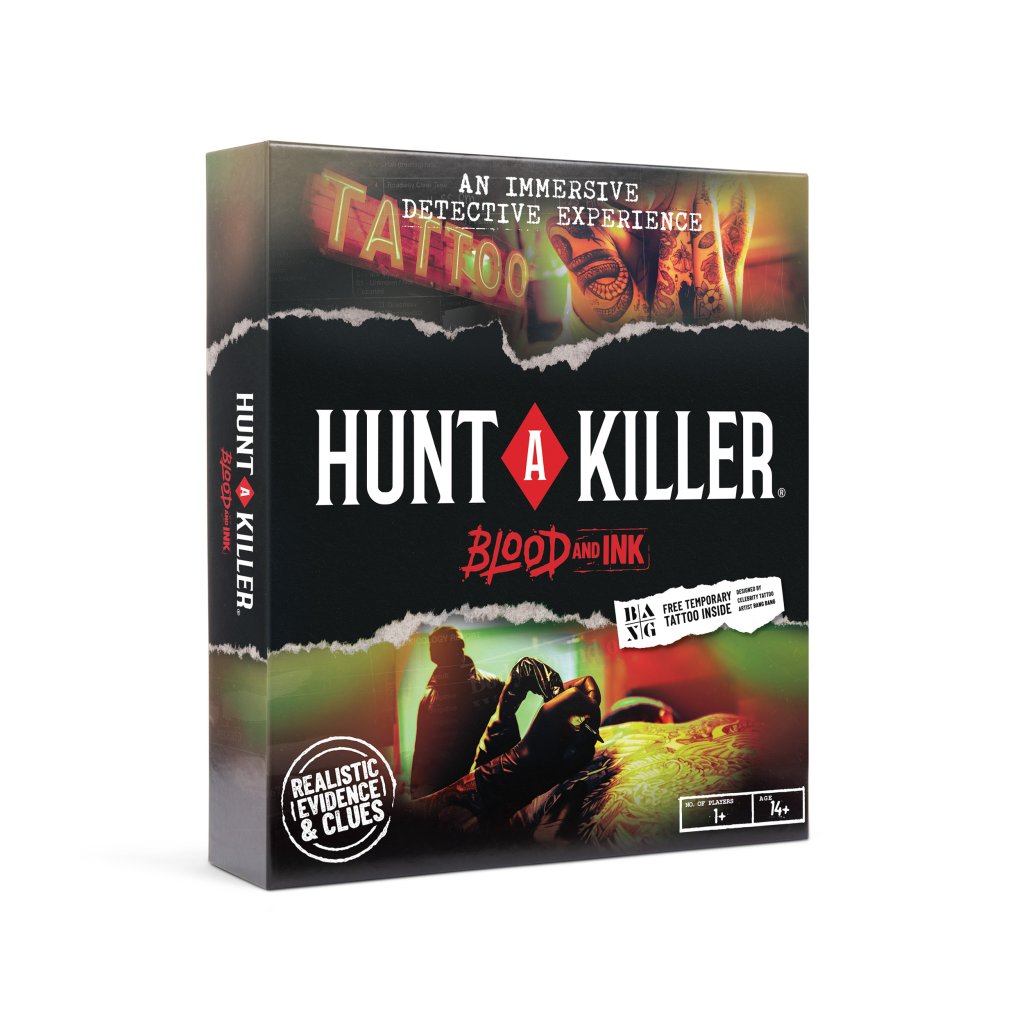 Box of 'Hunt a Killer: Blood and Ink' game on a white background