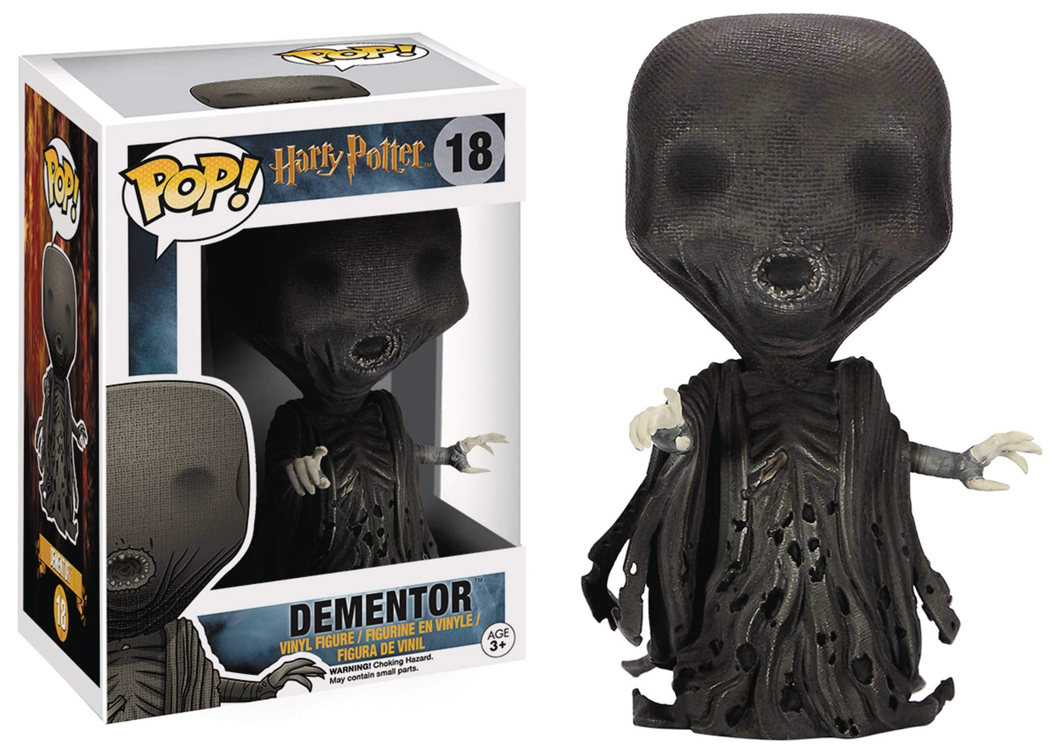 Funko branded packaging with clear window, inside box is Dementor action figure with black robes and wrap over face.