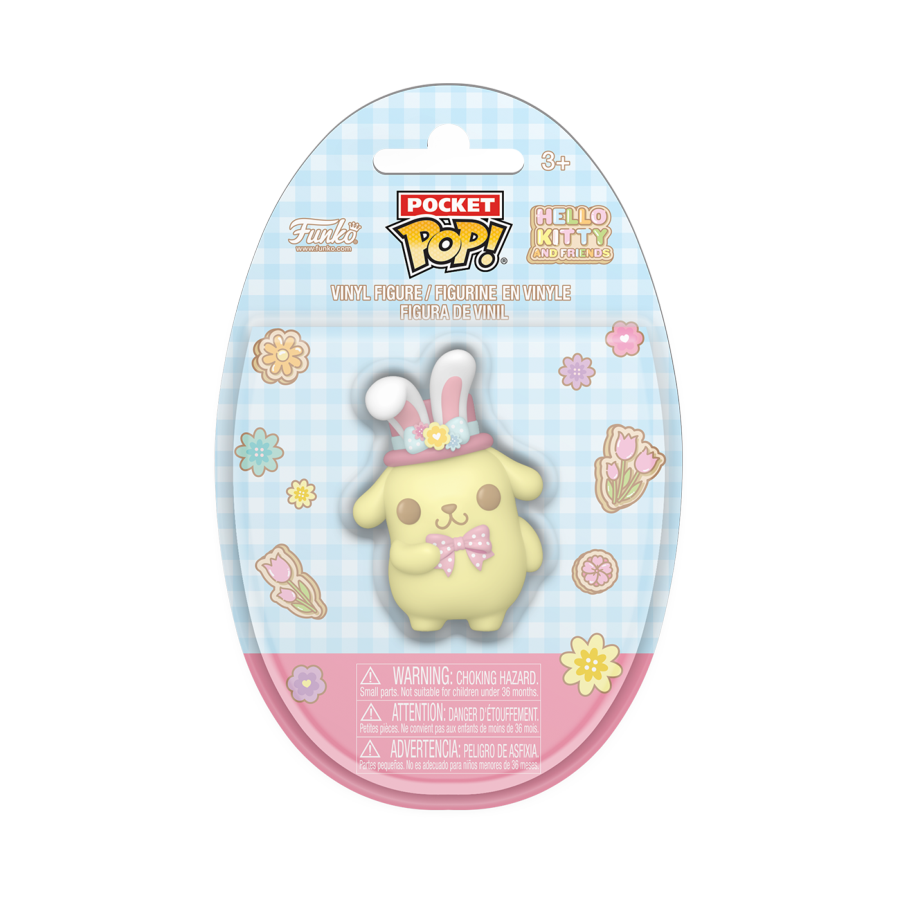 Pocket Pop! vinyl figure packaging featuring Hello Kitty in a bunny costume on a white background.