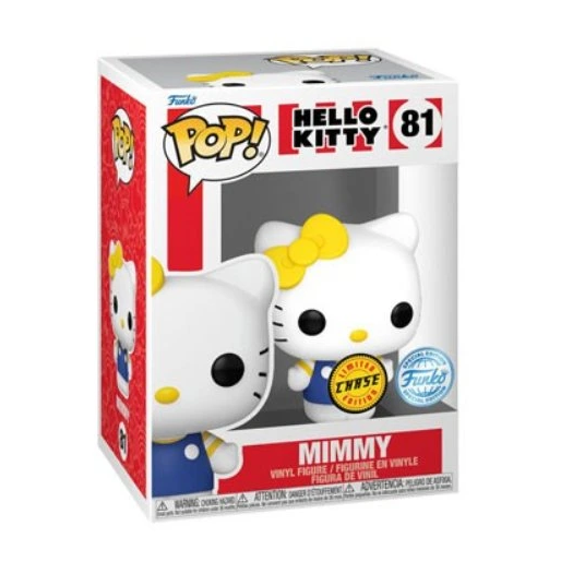 Funko branded packaging with clear window. Inside the box is Mimmy from hello kitty and friends with her iconic yellow bow. 