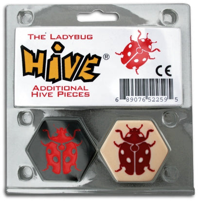 Hive game pieces packaging with ladybug design and 'The Ladybug Hive' branding.
