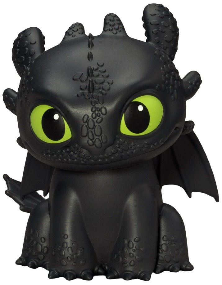 Black Toothless figure with coin slot in a chibi style. 