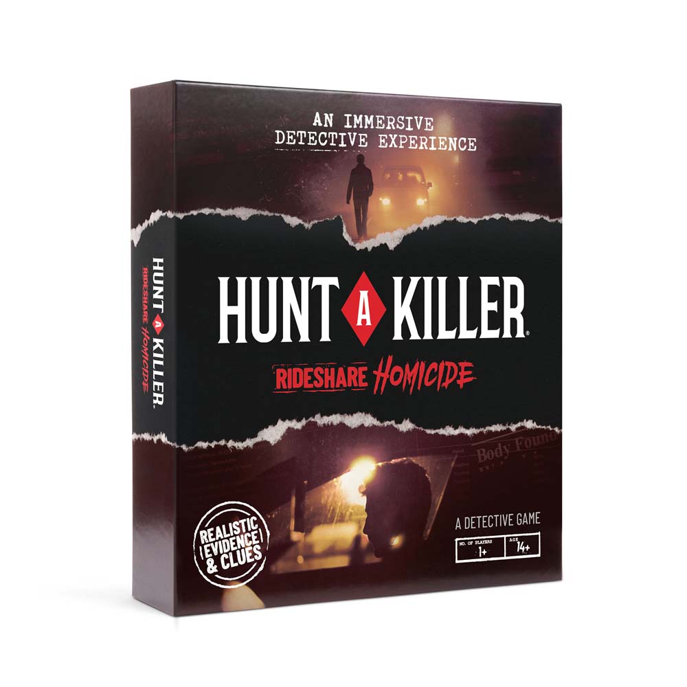 Board game box for 'Hunt a Killer: Rideshare Homicide' with dark cover and text.
